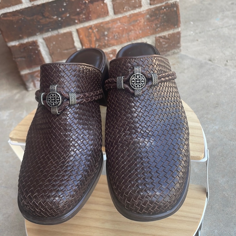Vintage Premier Aries Brown Woven 100% Leather Slip on Mules! Women’s 7